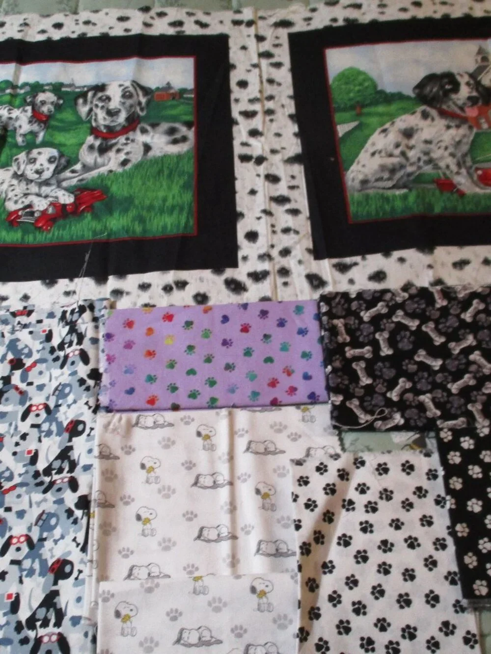 Lot of Cotton Fabric Scraps/Remnants Paw Prints Snoopy Bones Dalmatian Dogs